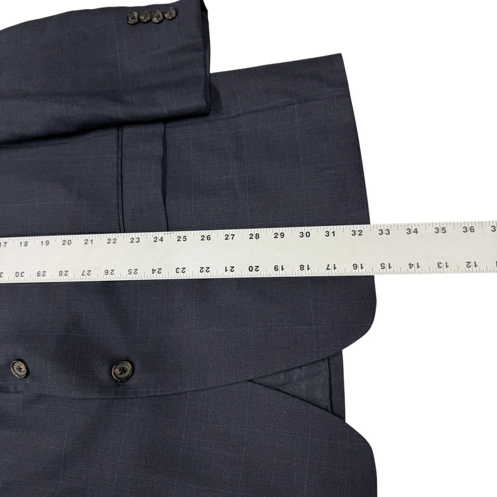 Lauren Ralph Lauren Mens Navy Blue Windowpane Plaid 100% Wool Suit 48R 38 x 28